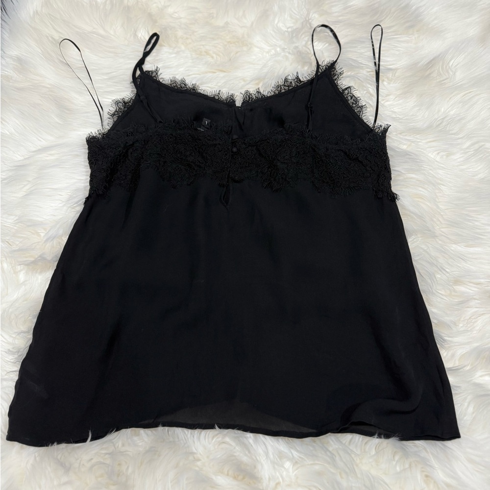 PAIGE silk black lace button/ down camisole top